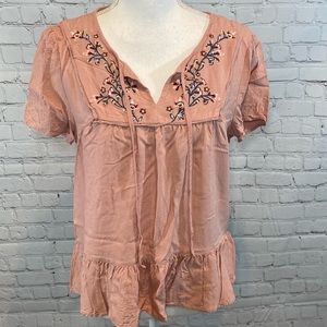 TANTRUMS Blouse Embroidered Boho Pink-Large